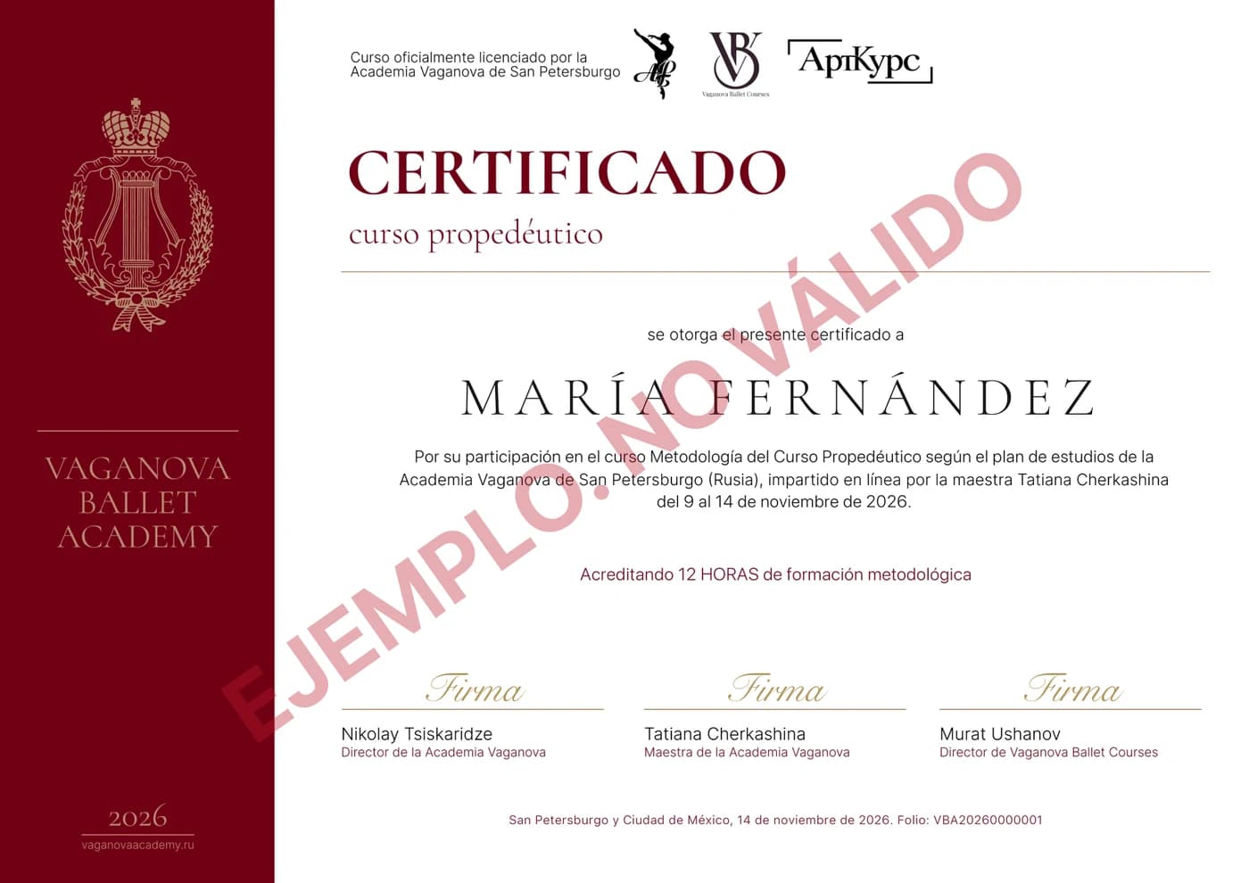 Muestra del certificado de participación del curso