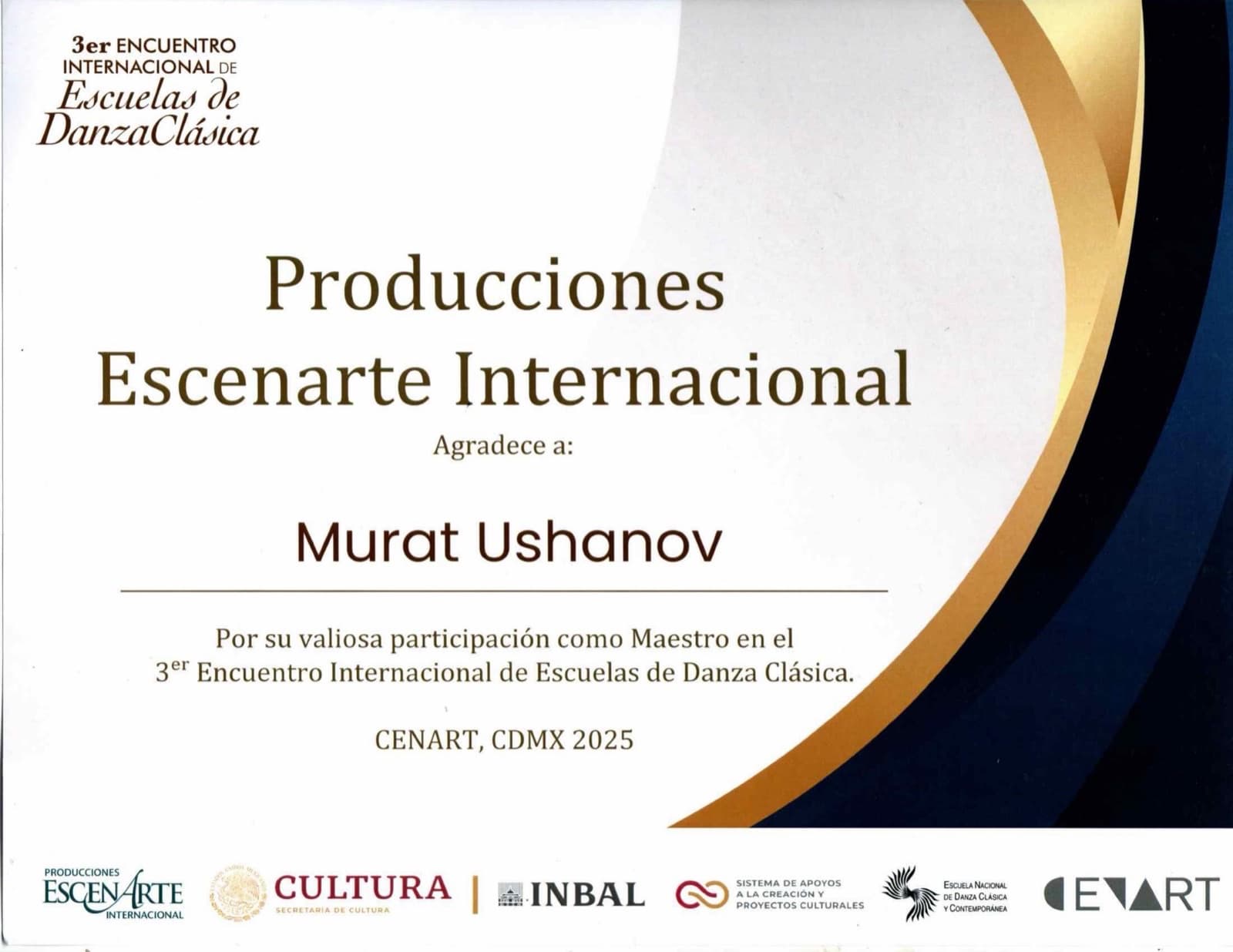 Recognition from the 3rd International Meeting of Classical Dance Schools