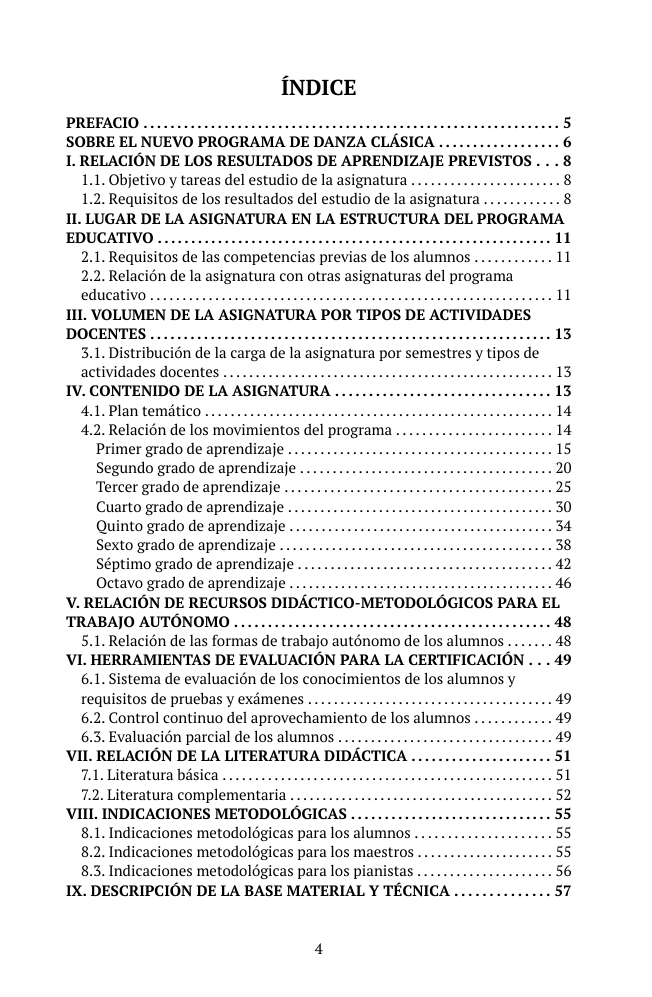 Índice: los 8 grados de aprendizaje del programa